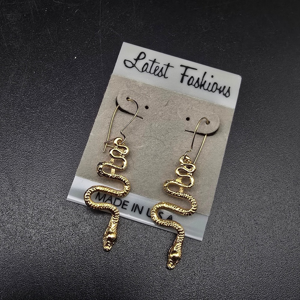 Gold Tone Snake Serpant Earrings Vintage 1980s NOS On Card Made in USA